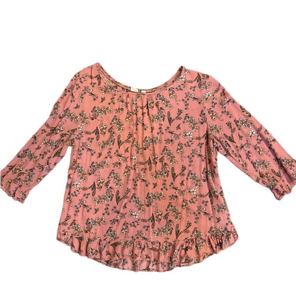 GAP women's pink floral blouse/top 3/4 length sleeves size L